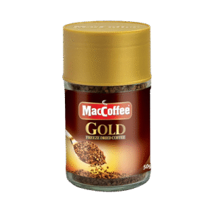 Rich aroma in a compact jar – MacCoffee Gold 50g, premium instant coffee from Malaysia.